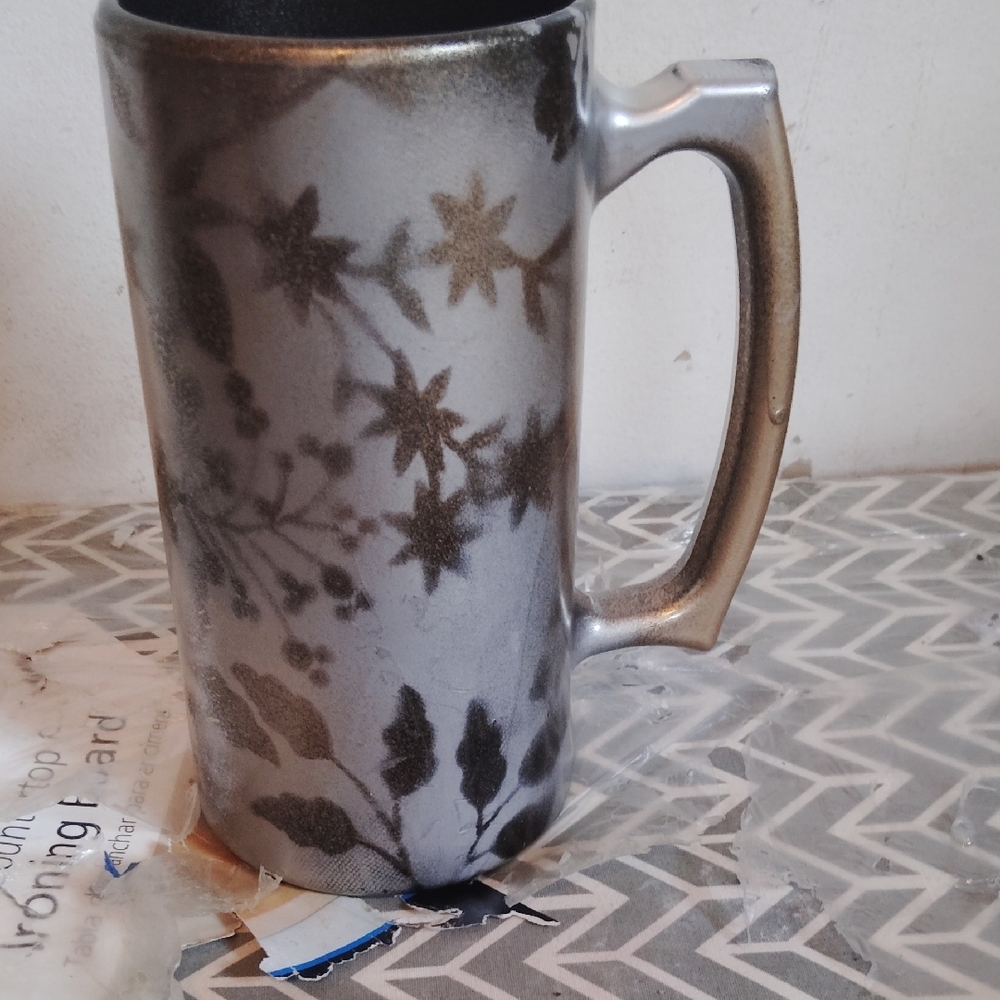 Floral Silver and Black Mug